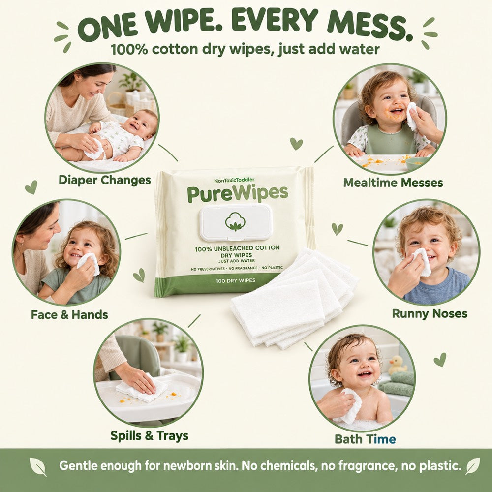 PureWipes™ UNBLEACHED 100% COTTON DRY WIPES.
