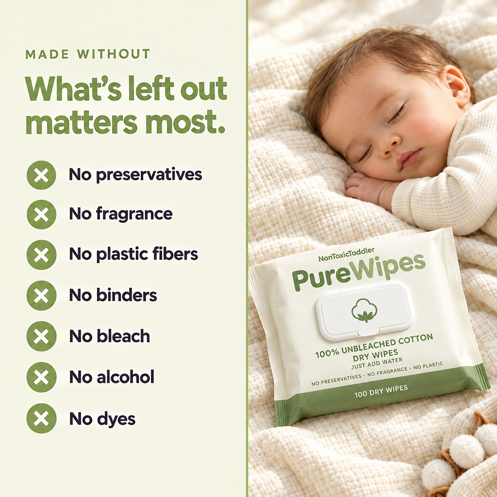 PureWipes™ UNBLEACHED 100% COTTON DRY WIPES.