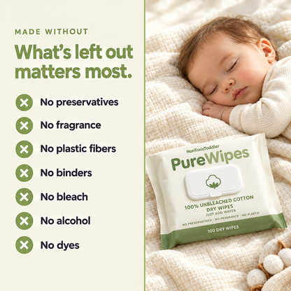 PureWipes™ UNBLEACHED 100% COTTON DRY WIPES.