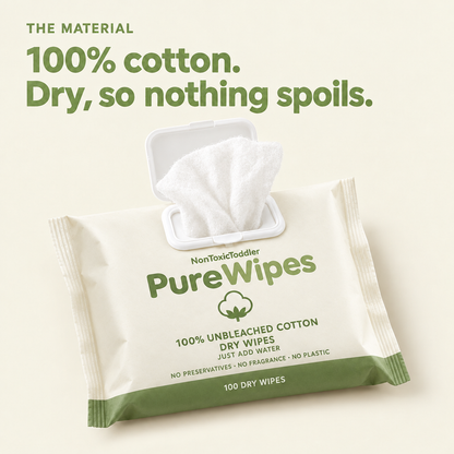 PureWipes™ UNBLEACHED 100% COTTON DRY WIPES.