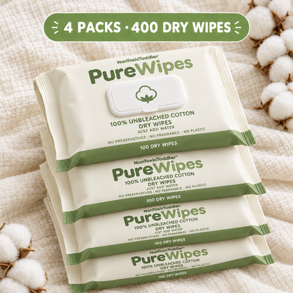 PureWipes™ UNBLEACHED 100% COTTON DRY WIPES.