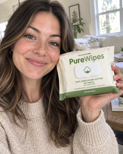 PureWipes™ UNBLEACHED 100% COTTON DRY WIPES.