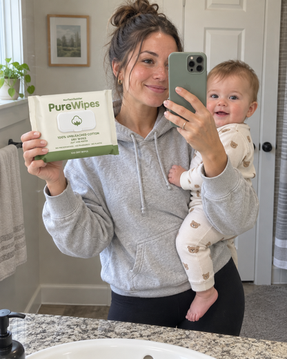 PureWipes™ UNBLEACHED 100% COTTON DRY WIPES.