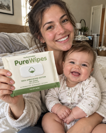 PureWipes™ UNBLEACHED 100% COTTON DRY WIPES.