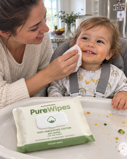 PureWipes™ UNBLEACHED 100% COTTON DRY WIPES.