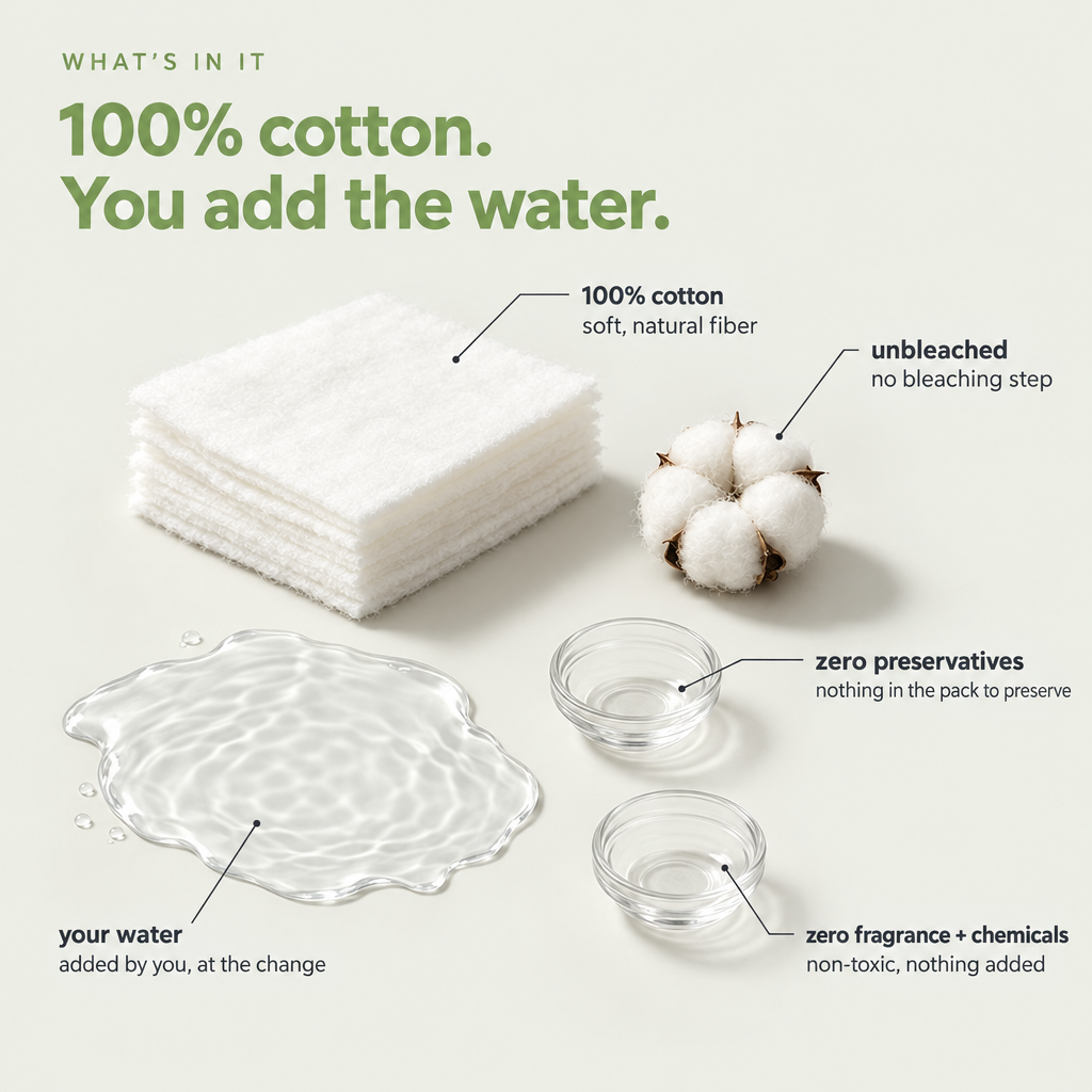 PureWipes™ UNBLEACHED 100% COTTON DRY WIPES.