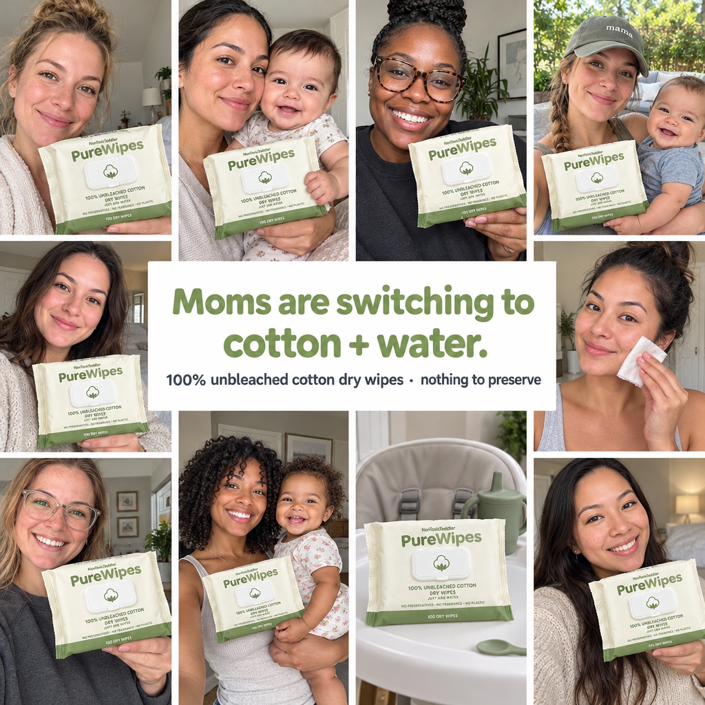 PureWipes™ UNBLEACHED 100% COTTON DRY WIPES.