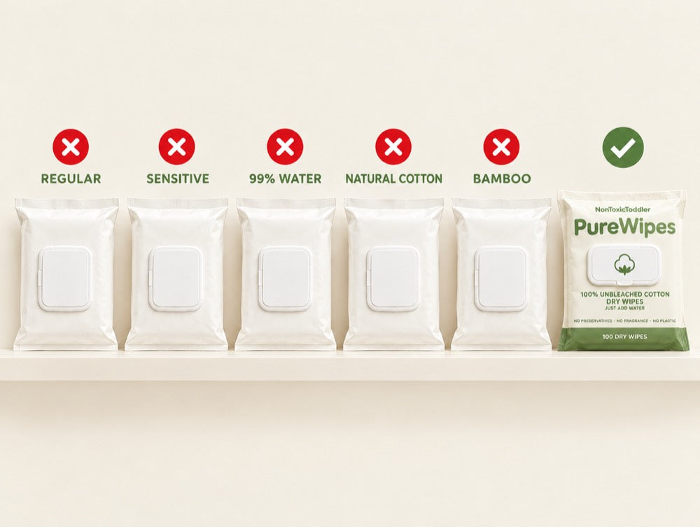 Regular, sensitive, 99% water, natural cotton and bamboo wet wipes vs PureWipes