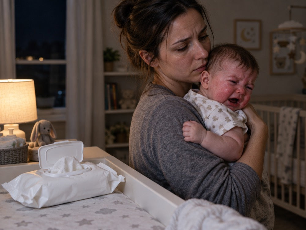 Mom holding her crying baby