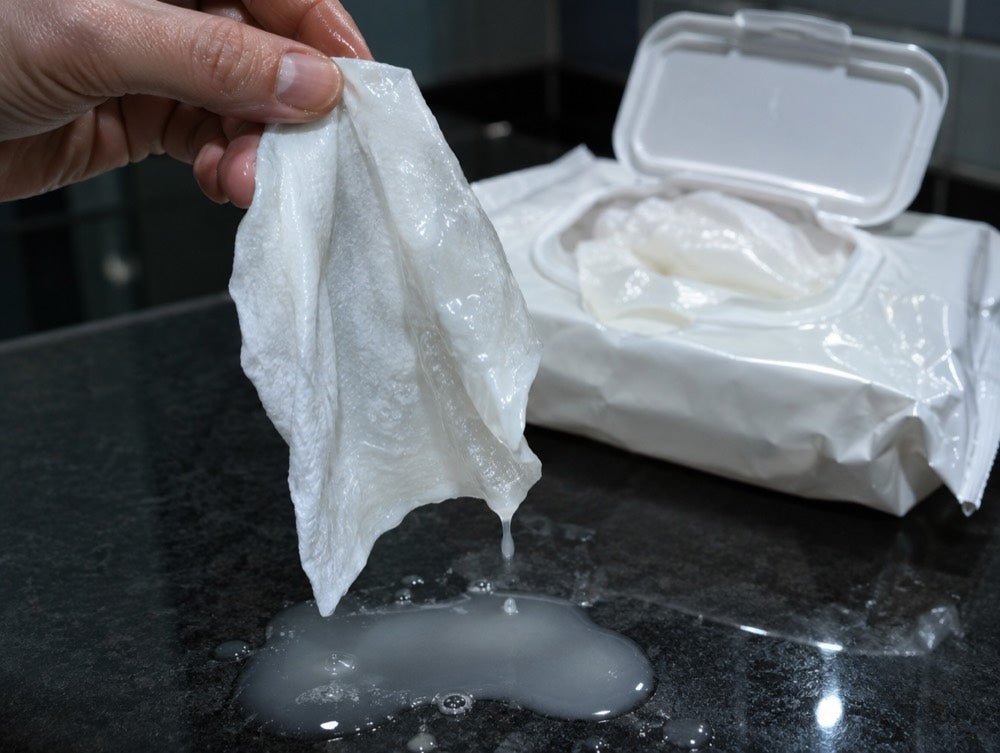 Wet wipe dripping with liquid